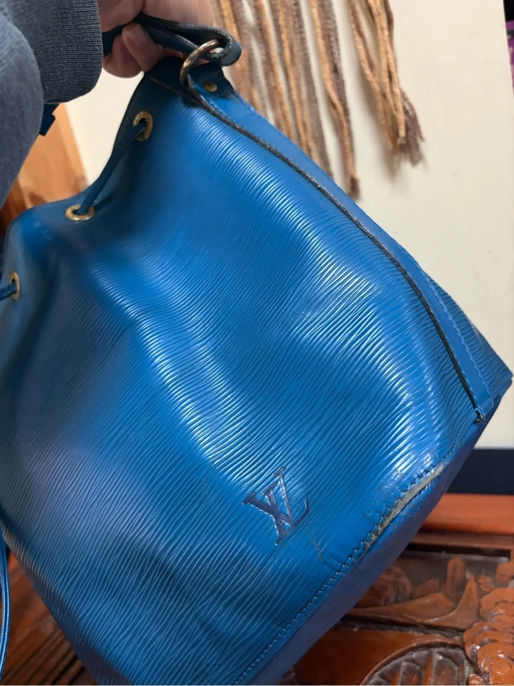 Louis Vuitton Blue Epi Petit Noe Drawstring Shoulder Bag